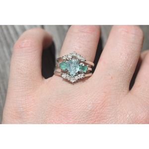 Aquamarine and Emerald engagement ring set